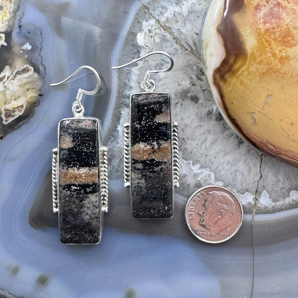 Sterling Southwestern Style Rectangle Honey Dendrite Dangle Earrings For Women - Picture 8 of 10